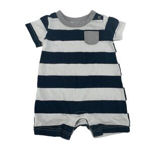 Wonder Nation Blue White Striped Shortall Onesie Size 3-6 Months